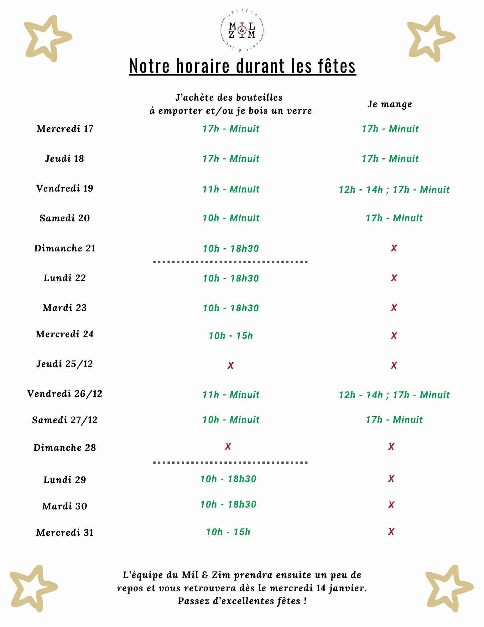 Horaires adaptés pour les fêtes de fin d'année